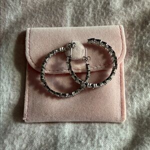 Park & Beach Elegant Silver Heart Crystal Hoop Earrings